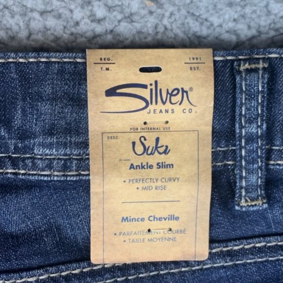 Silver Jeans Suki Ankle Slim Jeans Indigo Size 24/27 44 in NWT Curvy Fit Stretch - Picture 13 of 16